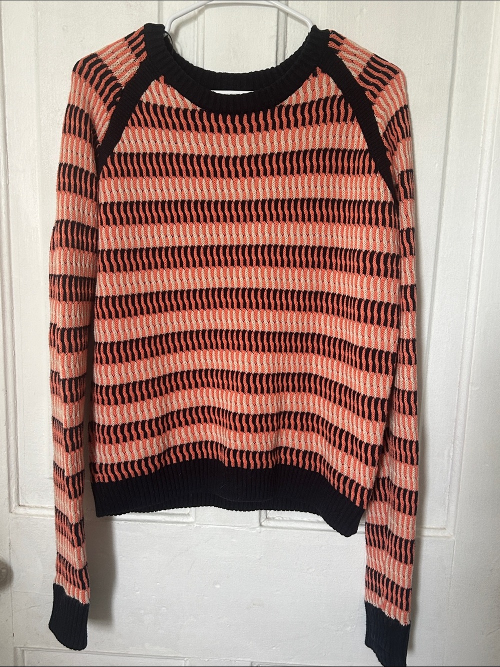 lululemon athletica Coral and Navy Striped Crew Sweater